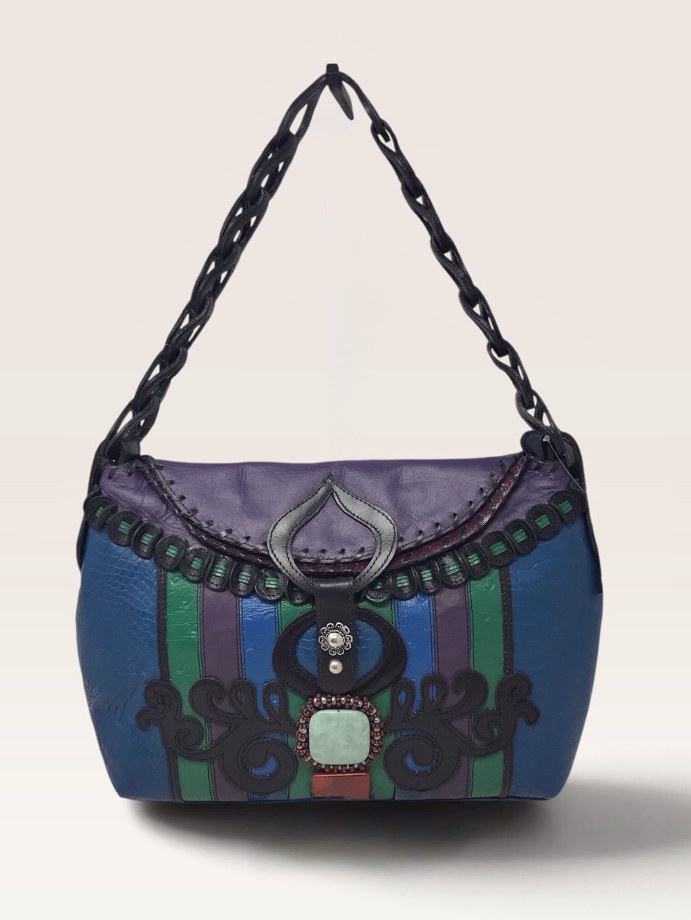 Artisan Boho Purple & Blue  NWT Shoulder Bag Jeweled Decor by Yvette Floro